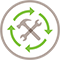 Icon of a rotating circle around a wrench and hammer