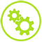 Icon of two cogs connected and rotating