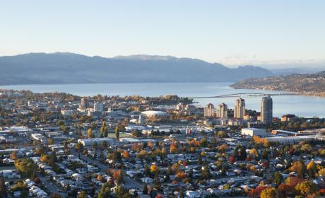 Aerial view of the city of Kelowna, British Columbia.